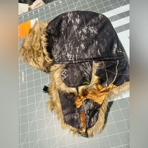 3M Thinsulate Black Camo Trapper Hat with Brown Faux Fur Trim